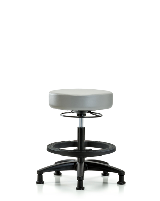 Blue Ridge Ergonomics VMBSO-RG-BF-RG-8567 Rutledge Vinyl Stool without Back - Medium Bench Height with Black Foot Ring & Stationary Glides in Dove Trailblazer™ Vinyl