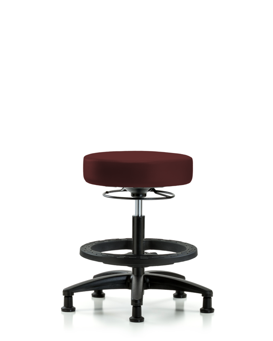 Blue Ridge Ergonomics VMBSO-RG-BF-RG-8569 Rutledge Vinyl Stool without Back - Medium Bench Height with Black Foot Ring & Stationary Glides in Burgundy Trailblazer™ Vinyl