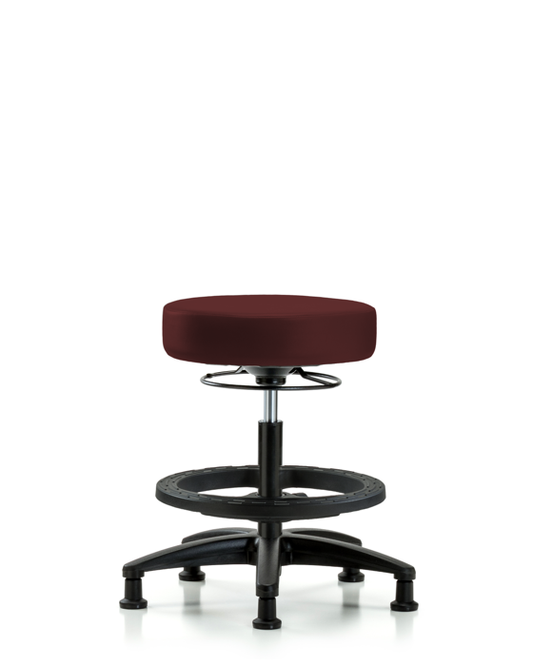 Blue Ridge Ergonomics VMBSO-RG-BF-RG-8569 Rutledge Vinyl Stool without Back - Medium Bench Height with Black Foot Ring & Stationary Glides in Burgundy Trailblazer™ Vinyl