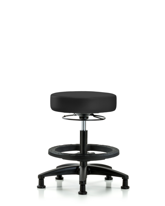 Blue Ridge Ergonomics VMBSO-RG-BF-RG-8605 Rutledge Vinyl Stool without Back - Medium Bench Height with Black Foot Ring & Stationary Glides in Charcoal Trailblazer™ Vinyl