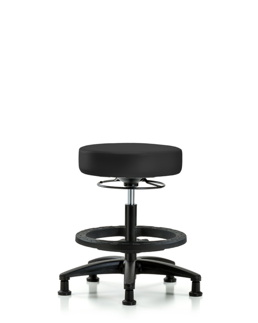 Blue Ridge Ergonomics VMBSO-RG-BF-RG-8605 Rutledge Vinyl Stool without Back - Medium Bench Height with Black Foot Ring & Stationary Glides in Charcoal Trailblazer™ Vinyl
