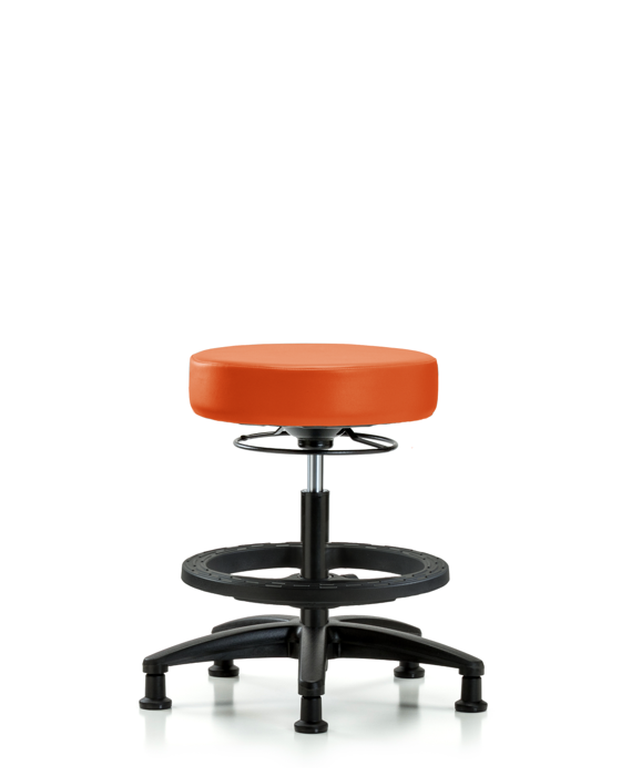 Blue Ridge Ergonomics VMBSO-RG-BF-RG-8613 Rutledge Vinyl Stool without Back - Medium Bench Height with Black Foot Ring & Stationary Glides in Orange Kist Trailblazer™ Vinyl