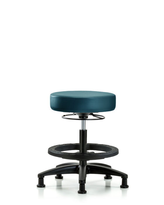 Blue Ridge Ergonomics VMBSO-RG-BF-RG-8801 Rutledge Vinyl Stool without Back - Medium Bench Height with Black Foot Ring & Stationary Glides in Marine Blue Supernova™ Vinyl