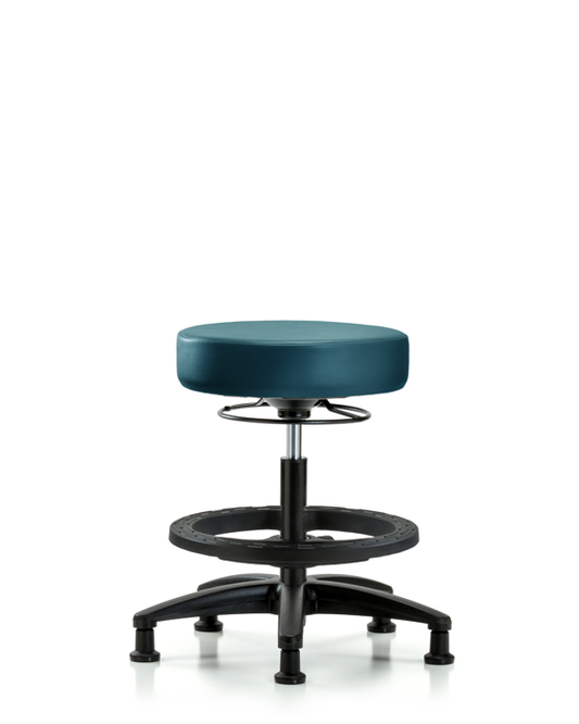 Blue Ridge Ergonomics VMBSO-RG-BF-RG-8801 Rutledge Vinyl Stool without Back - Medium Bench Height with Black Foot Ring & Stationary Glides in Marine Blue Supernova™ Vinyl