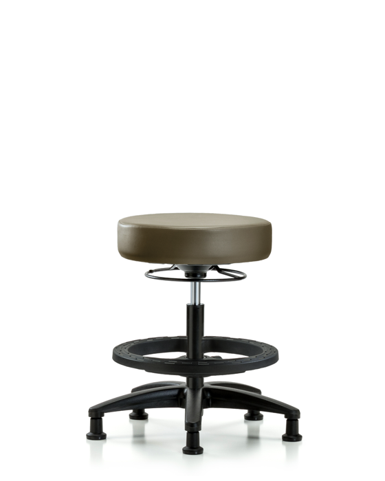 Blue Ridge Ergonomics VMBSO-RG-BF-RG-8809 Rutledge Vinyl Stool without Back - Medium Bench Height with Black Foot Ring & Stationary Glides in Taupe Supernova™ Vinyl