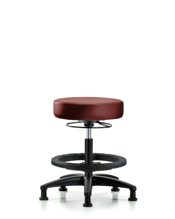 Blue Ridge Ergonomics VMBSO-RG-BF-RG-8815 Rutledge Vinyl Stool without Back - Medium Bench Height with Black Foot Ring & Stationary Glides in Borscht Supernova™ Vinyl