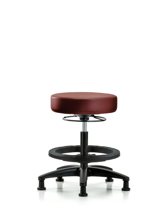 Blue Ridge Ergonomics VMBSO-RG-BF-RG-8815 Rutledge Vinyl Stool without Back - Medium Bench Height with Black Foot Ring & Stationary Glides in Borscht Supernova™ Vinyl