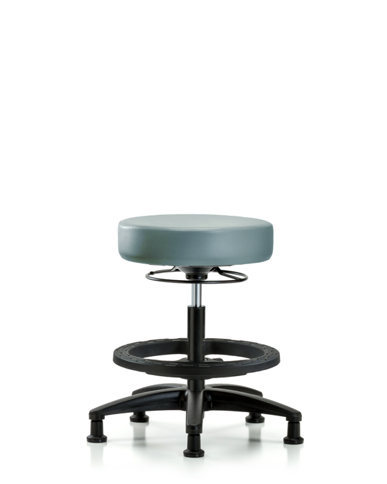 Blue Ridge Ergonomics VMBSO-RG-BF-RG-8822 Rutledge Vinyl Stool without Back - Medium Bench Height with Black Foot Ring & Stationary Glides in Storm Supernova™ Vinyl