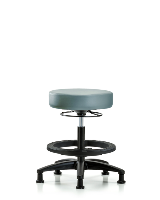 Blue Ridge Ergonomics VMBSO-RG-BF-RG-8822 Rutledge Vinyl Stool without Back - Medium Bench Height with Black Foot Ring & Stationary Glides in Storm Supernova™ Vinyl