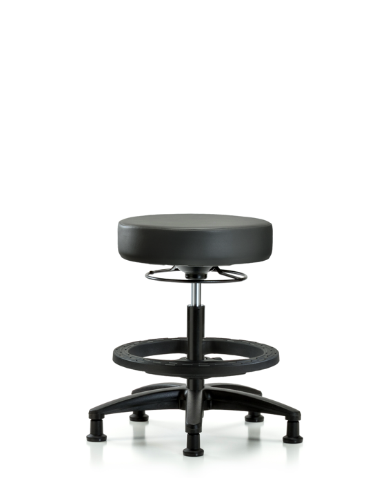 Blue Ridge Ergonomics VMBSO-RG-BF-RG-8823 Rutledge Vinyl Stool without Back - Medium Bench Height with Black Foot Ring & Stationary Glides in Carbon Supernova™ Vinyl