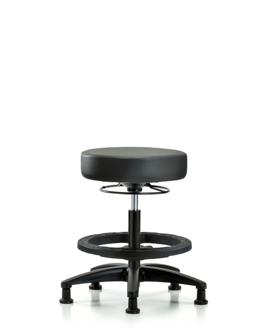 Blue Ridge Ergonomics VMBSO-RG-BF-RG-8823 Rutledge Vinyl Stool without Back - Medium Bench Height with Black Foot Ring & Stationary Glides in Carbon Supernova™ Vinyl