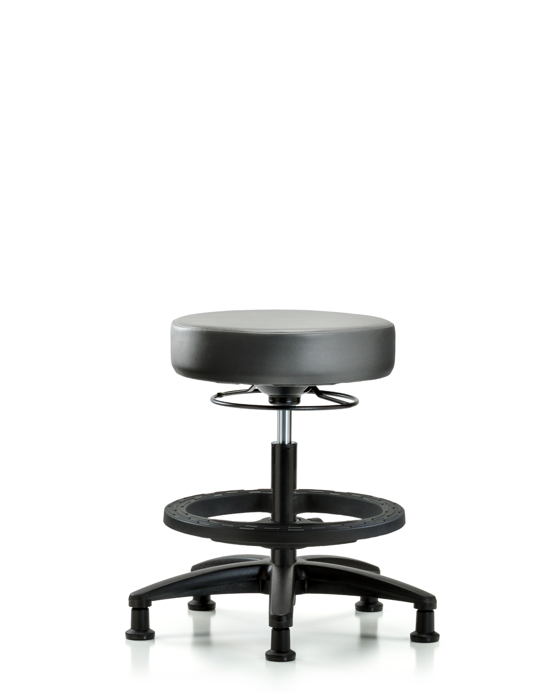 Blue Ridge Ergonomics VMBSO-RG-BF-RG-8840 Rutledge Vinyl Stool without Back - Medium Bench Height with Black Foot Ring & Stationary Glides in Sterling Supernova™ Vinyl