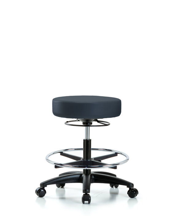 Blue Ridge Ergonomics VMBSO-RG-CF-RC-8582 Rutledge Vinyl Stool without Back - Medium Bench Height with Chrome Foot Ring & Casters in Imperial Blue Trailblazer™ Vinyl