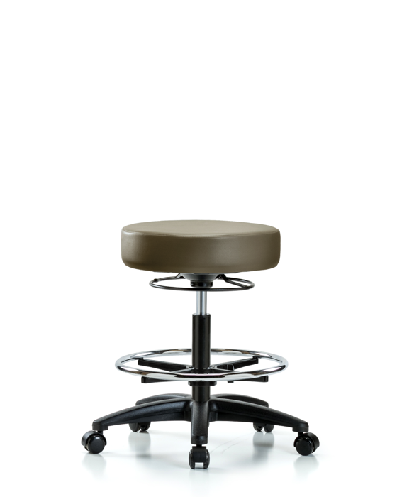 Blue Ridge Ergonomics VMBSO-RG-CF-RC-8809 Rutledge Vinyl Stool without Back - Medium Bench Height with Chrome Foot Ring & Casters in Taupe Supernova™ Vinyl