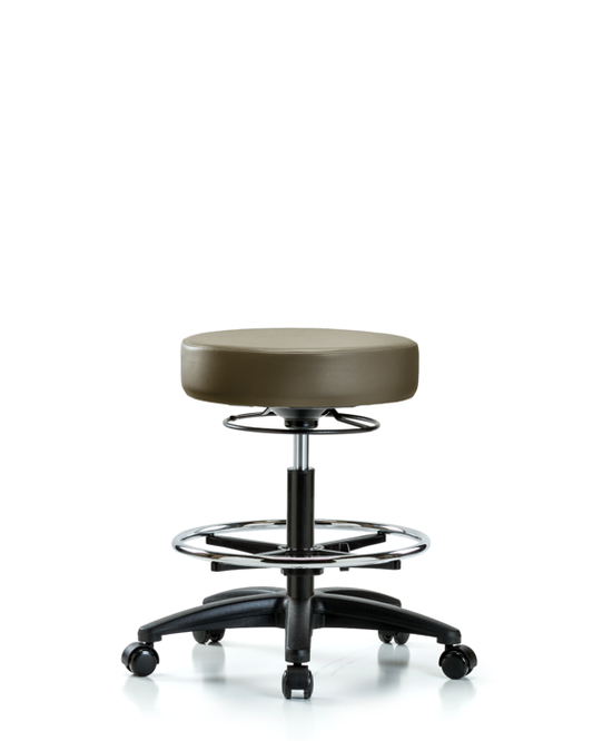Blue Ridge Ergonomics VMBSO-RG-CF-RC-8809 Rutledge Vinyl Stool without Back - Medium Bench Height with Chrome Foot Ring & Casters in Taupe Supernova™ Vinyl