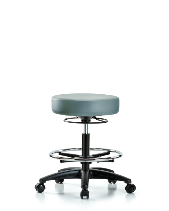 Blue Ridge Ergonomics VMBSO-RG-CF-RC-8822 Rutledge Vinyl Stool without Back - Medium Bench Height with Chrome Foot Ring & Casters in Storm Supernova™ Vinyl