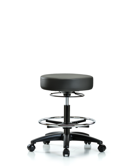 Blue Ridge Ergonomics VMBSO-RG-CF-RC-8823 Rutledge Vinyl Stool without Back - Medium Bench Height with Chrome Foot Ring & Casters in Carbon Supernova™ Vinyl