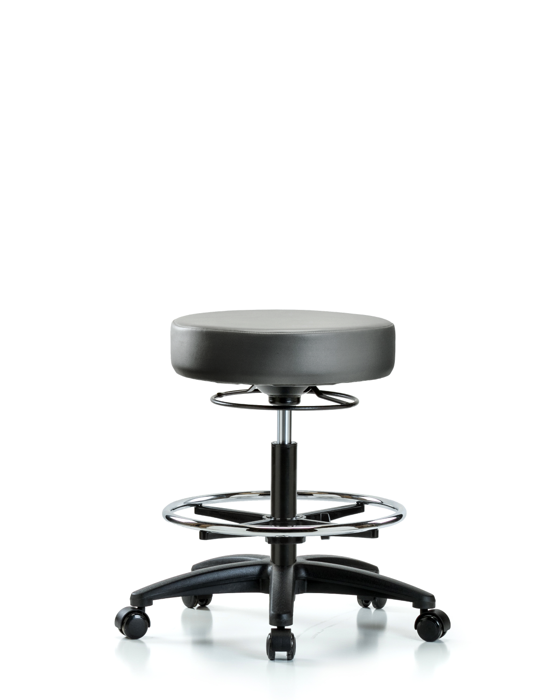 Blue Ridge Ergonomics VMBSO-RG-CF-RC-8840 Rutledge Vinyl Stool without Back - Medium Bench Height with Chrome Foot Ring & Casters in Sterling Supernova™ Vinyl