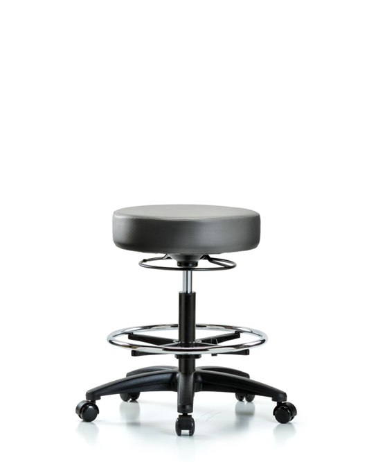 Blue Ridge Ergonomics VMBSO-RG-CF-RC-8840 Rutledge Vinyl Stool without Back - Medium Bench Height with Chrome Foot Ring & Casters in Sterling Supernova™ Vinyl
