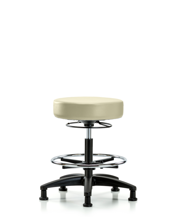 Blue Ridge Ergonomics VMBSO-RG-CF-RG-8501 Rutledge Vinyl Stool without Back - Medium Bench Height with Chrome Foot Ring & Stationary Glides in Adobe White Trailblazer™ Vinyl