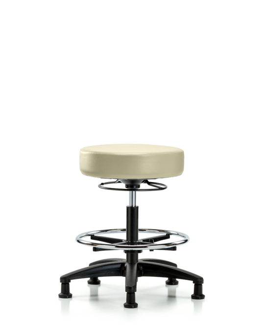 Blue Ridge Ergonomics VMBSO-RG-CF-RG-8501 Rutledge Vinyl Stool without Back - Medium Bench Height with Chrome Foot Ring & Stationary Glides in Adobe White Trailblazer™ Vinyl