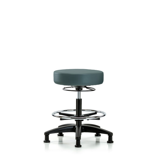 Blue Ridge Ergonomics VMBSO-RG-CF-RG-8546 Rutledge Vinyl Stool without Back - Medium Bench Height with Chrome Foot Ring & Stationary Glides in Colonial Blue Trailblazer™ Vinyl