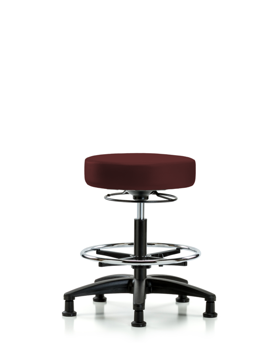 Blue Ridge Ergonomics VMBSO-RG-CF-RG-8569 Rutledge Vinyl Stool without Back - Medium Bench Height with Chrome Foot Ring & Stationary Glides in Burgundy Trailblazer™ Vinyl