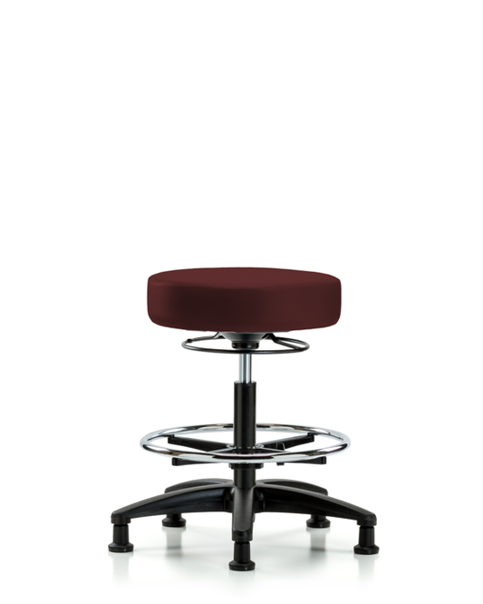 Blue Ridge Ergonomics VMBSO-RG-CF-RG-8569 Rutledge Vinyl Stool without Back - Medium Bench Height with Chrome Foot Ring & Stationary Glides in Burgundy Trailblazer™ Vinyl