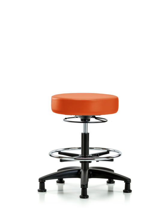 Blue Ridge Ergonomics VMBSO-RG-CF-RG-8613 Rutledge Vinyl Stool without Back - Medium Bench Height with Chrome Foot Ring & Stationary Glides in Orange Kist Trailblazer™ Vinyl