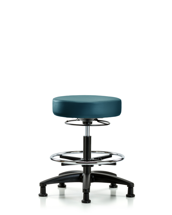 Blue Ridge Ergonomics VMBSO-RG-CF-RG-8801 Rutledge Vinyl Stool without Back - Medium Bench Height with Chrome Foot Ring & Stationary Glides in Marine Blue Supernova™ Vinyl