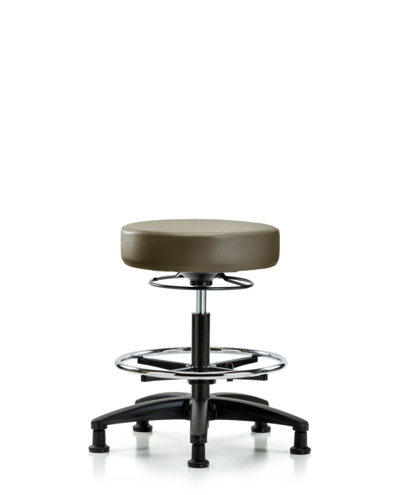 Blue Ridge Ergonomics VMBSO-RG-CF-RG-8809 Rutledge Vinyl Stool without Back - Medium Bench Height with Chrome Foot Ring & Stationary Glides in Taupe Supernova™ Vinyl