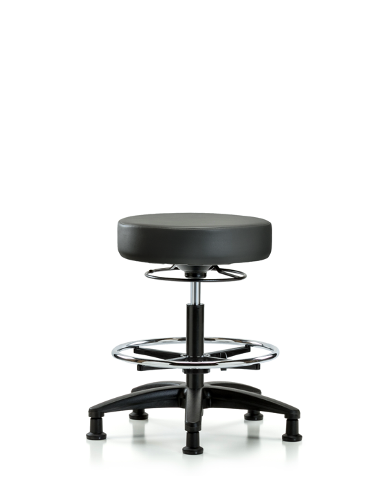 Blue Ridge Ergonomics VMBSO-RG-CF-RG-8823 Rutledge Vinyl Stool without Back - Medium Bench Height with Chrome Foot Ring & Stationary Glides in Carbon Supernova™ Vinyl
