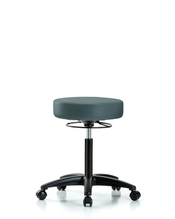 Blue Ridge Ergonomics VMBSO-RG-NF-RC-8546 Rutledge Vinyl Stool without Back - Medium Bench Height with Casters in Colonial Blue Trailblazer™ Vinyl
