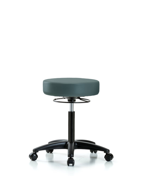 Blue Ridge Ergonomics VMBSO-RG-NF-RC-8546 Rutledge Vinyl Stool without Back - Medium Bench Height with Casters in Colonial Blue Trailblazer™ Vinyl