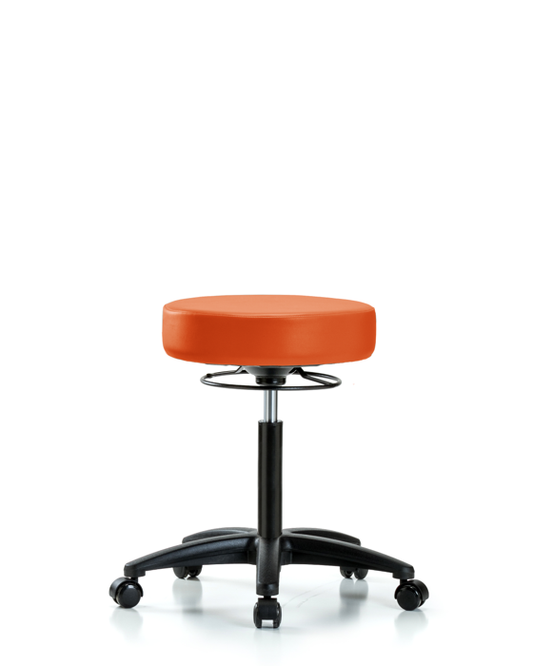 Blue Ridge Ergonomics VMBSO-RG-NF-RC-8613 Rutledge Vinyl Stool without Back - Medium Bench Height with Casters in Orange Kist Trailblazer™ Vinyl