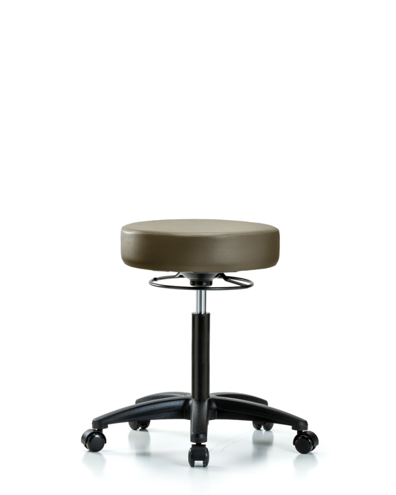 Blue Ridge Ergonomics VMBSO-RG-NF-RC-8809 Rutledge Vinyl Stool without Back - Medium Bench Height with Casters in Taupe Supernova™ Vinyl