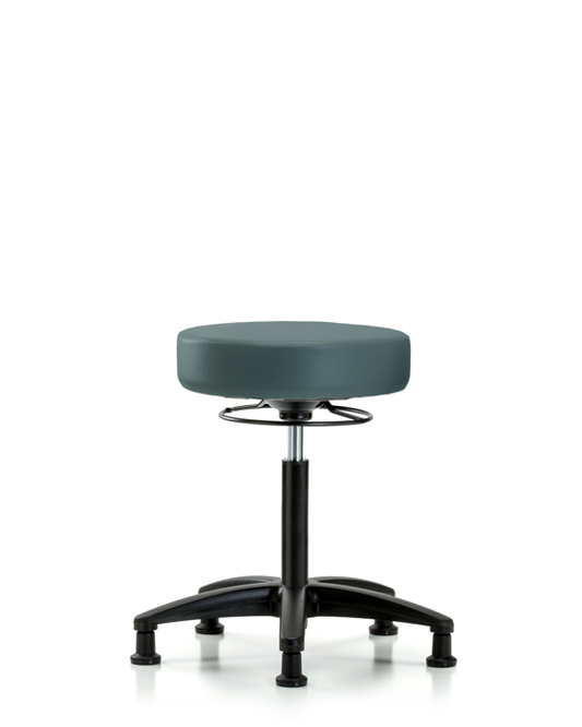 Blue Ridge Ergonomics VMBSO-RG-NF-RG-8546 Rutledge Vinyl Stool without Back - Medium Bench Height with Stationary Glides in Colonial Blue Trailblazer™ Vinyl