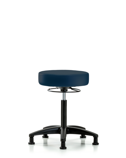 Blue Ridge Ergonomics VMBSO-RG-NF-RG-8582 Rutledge Vinyl Stool without Back - Medium Bench Height with Stationary Glides in Imperial Blue Trailblazer™ Vinyl