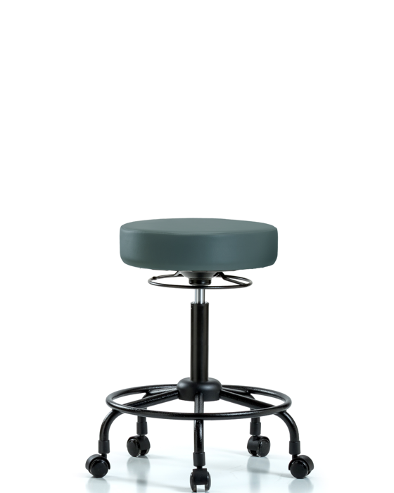 Blue Ridge Ergonomics VMBSO-RT-RC-8546 Rutledge Vinyl Stool without Back - Medium Bench Height with Round Tube Base & Casters in Colonial Blue Trailblazer™ Vinyl