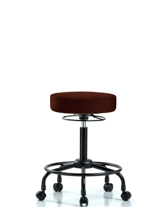 Blue Ridge Ergonomics VMBSO-RT-RC-8569 Rutledge Vinyl Stool without Back - Medium Bench Height with Round Tube Base & Casters in Burgundy Trailblazer™ Vinyl