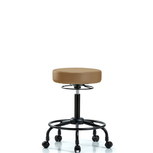 Blue Ridge Ergonomics VDHST-RT-T1-RC-8584 Rutledge Vinyl Stool with Back - Desk Height with Round Tube Base, Seat Tilt, & Casters in Taupe Trailblazer™ Vinyl