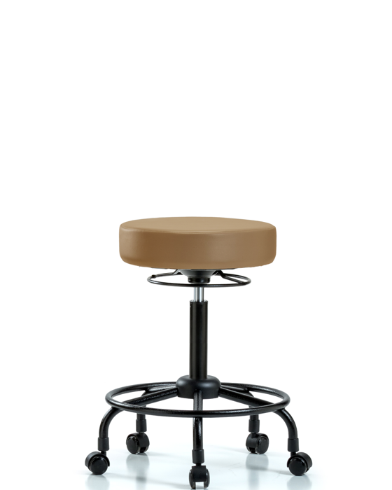Blue Ridge Ergonomics VMBSO-RT-RC-8584 Rutledge Vinyl Stool without Back - Medium Bench Height with Round Tube Base & Casters in Taupe Trailblazer™ Vinyl