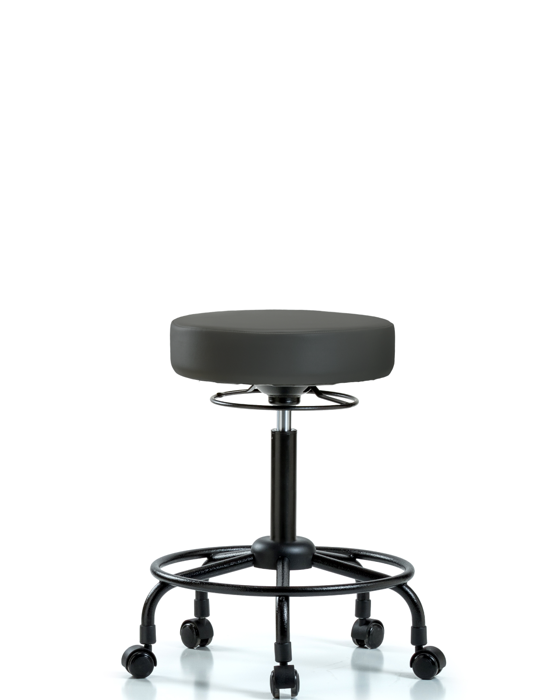 Blue Ridge Ergonomics VMBSO-RT-RC-8605 Rutledge Vinyl Stool without Back - Medium Bench Height with Round Tube Base & Casters in Charcoal Trailblazer™ Vinyl