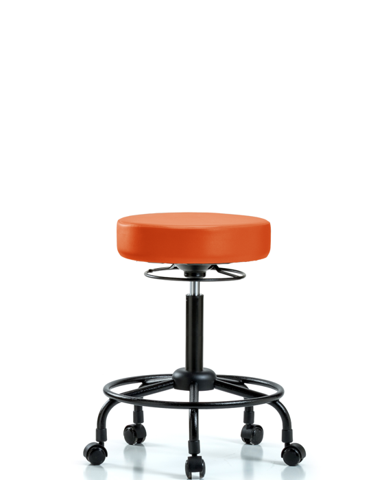 Blue Ridge Ergonomics VMBSO-RT-RC-8613 Rutledge Vinyl Stool without Back - Medium Bench Height with Round Tube Base & Casters in Orange Kist Trailblazer™ Vinyl