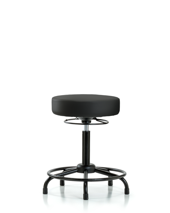 Blue Ridge Ergonomics VMBSO-RT-RG-8540 Rutledge Vinyl Stool without Back - Medium Bench Height with Round Tube Base & Stationary Glides in Black Trailblazer™ Vinyl