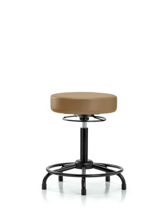 Blue Ridge Ergonomics VMBSO-RT-RG-8584 Rutledge Vinyl Stool without Back - Medium Bench Height with Round Tube Base & Stationary Glides in Taupe Trailblazer™ Vinyl