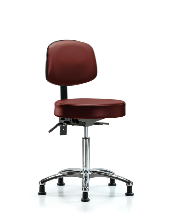 Blue Ridge Ergonomics VMBST-CR-T1-NF-RG-8815 Rutledge Vinyl Stool with Back Chrome - Medium Bench Height with Seat Tilt & Stationary Glides in Borscht Supernova™ Vinyl