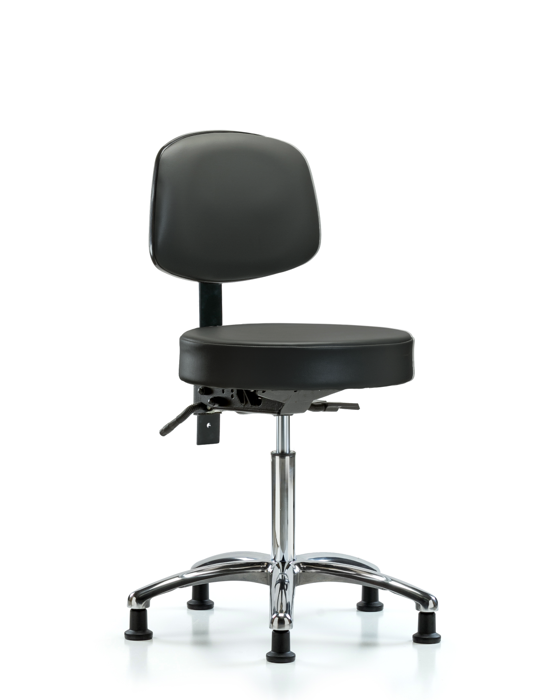 Blue Ridge Ergonomics VMBST-CR-T1-NF-RG-8823 Rutledge Vinyl Stool with Back Chrome - Medium Bench Height with Seat Tilt & Stationary Glides in Carbon Supernova™ Vinyl