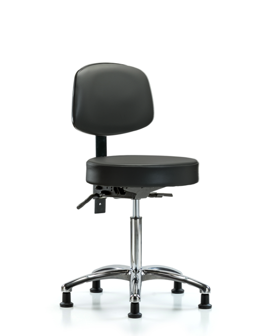 Blue Ridge Ergonomics VMBST-CR-T1-NF-RG-8823 Rutledge Vinyl Stool with Back Chrome - Medium Bench Height with Seat Tilt & Stationary Glides in Carbon Supernova™ Vinyl