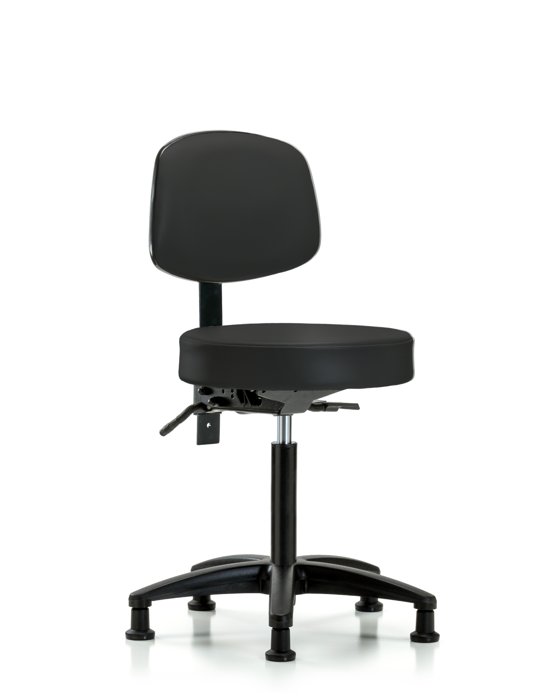 Blue Ridge Ergonomics VMBST-RG-T0-NF-RG-8540 Rutledge Vinyl Stool with Back - Medium Bench Height with Stationary Glides in Black Trailblazer™ Vinyl